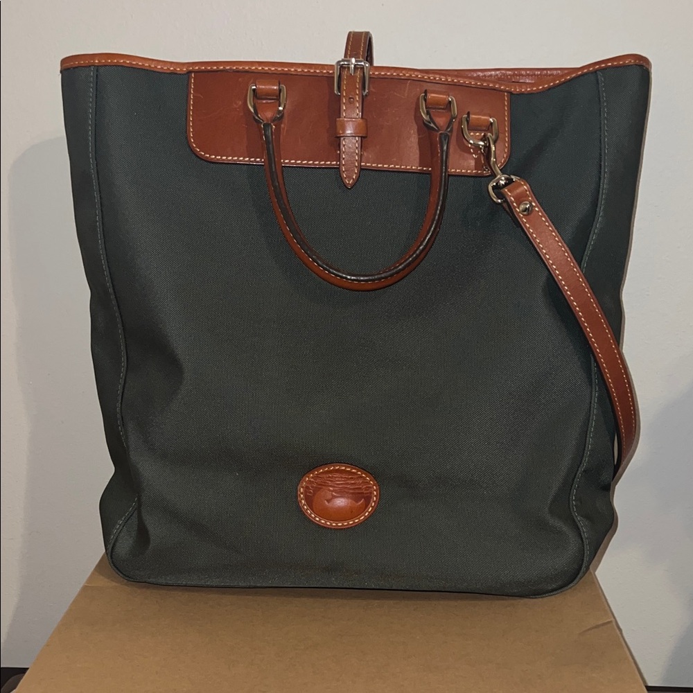 Dooney & Bourke Forest Green Tote with Tan Leather Trim
